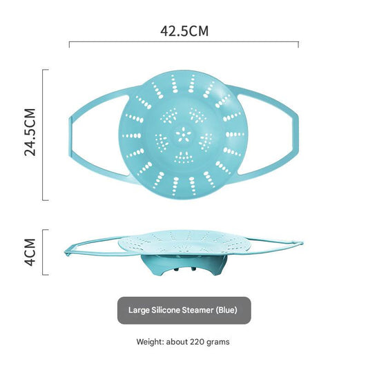 Large Blue Flexible Silicone Steamer Basket with Heat-Resistant Handles - Food-Grade Vegetable Steamer Insert for Pots & Pans