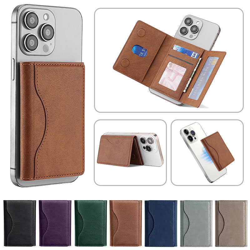 Black 3-in-1 Magnetic Wallet for MagSafe - Slim PU Leather Card Holder with Kickstand