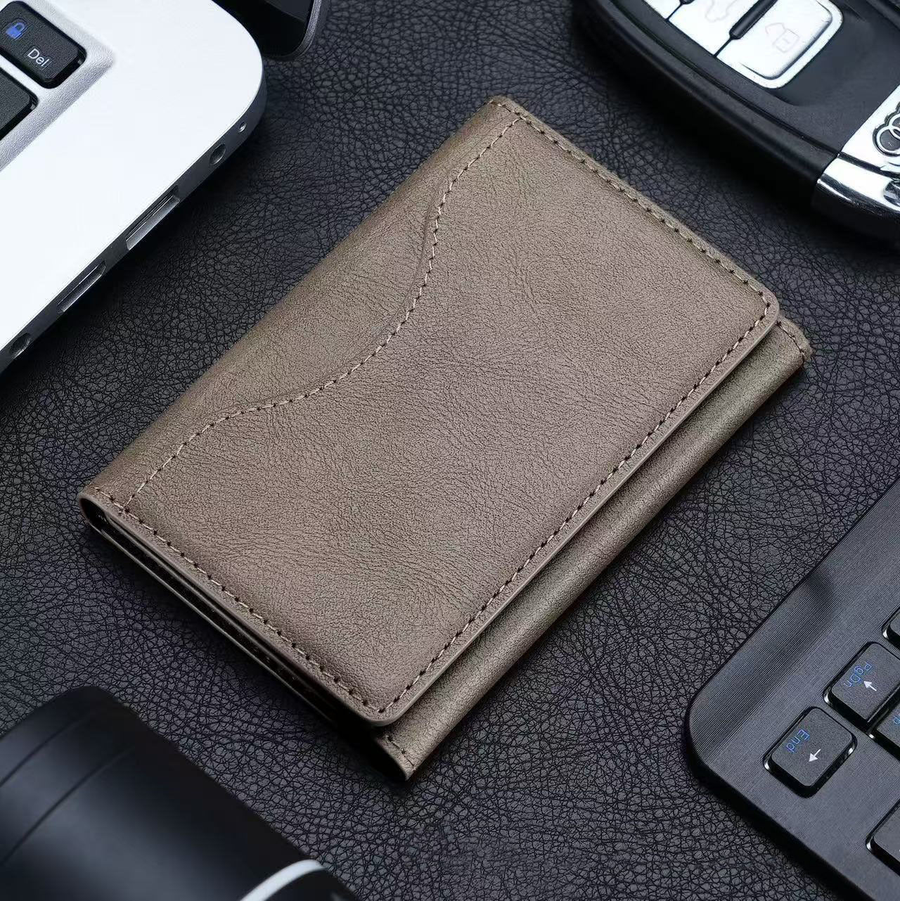 Khaki 3-in-1 Magnetic Wallet for MagSafe - Slim PU Leather Card Holder with Kickstand