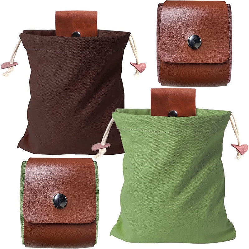 Khaki Collapsible Canvas Foraging Pouch - Hands-Free Belt Bag for Hiking & Camping Activities