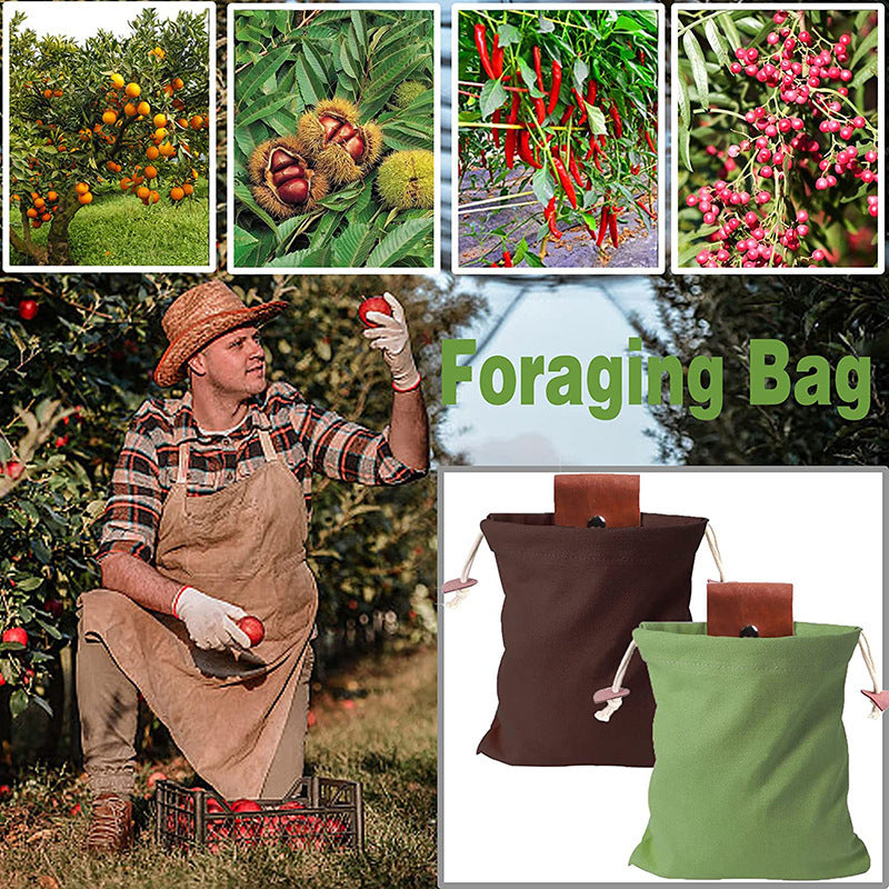 Khaki Collapsible Canvas Foraging Pouch - Hands-Free Belt Bag for Hiking & Camping Activities