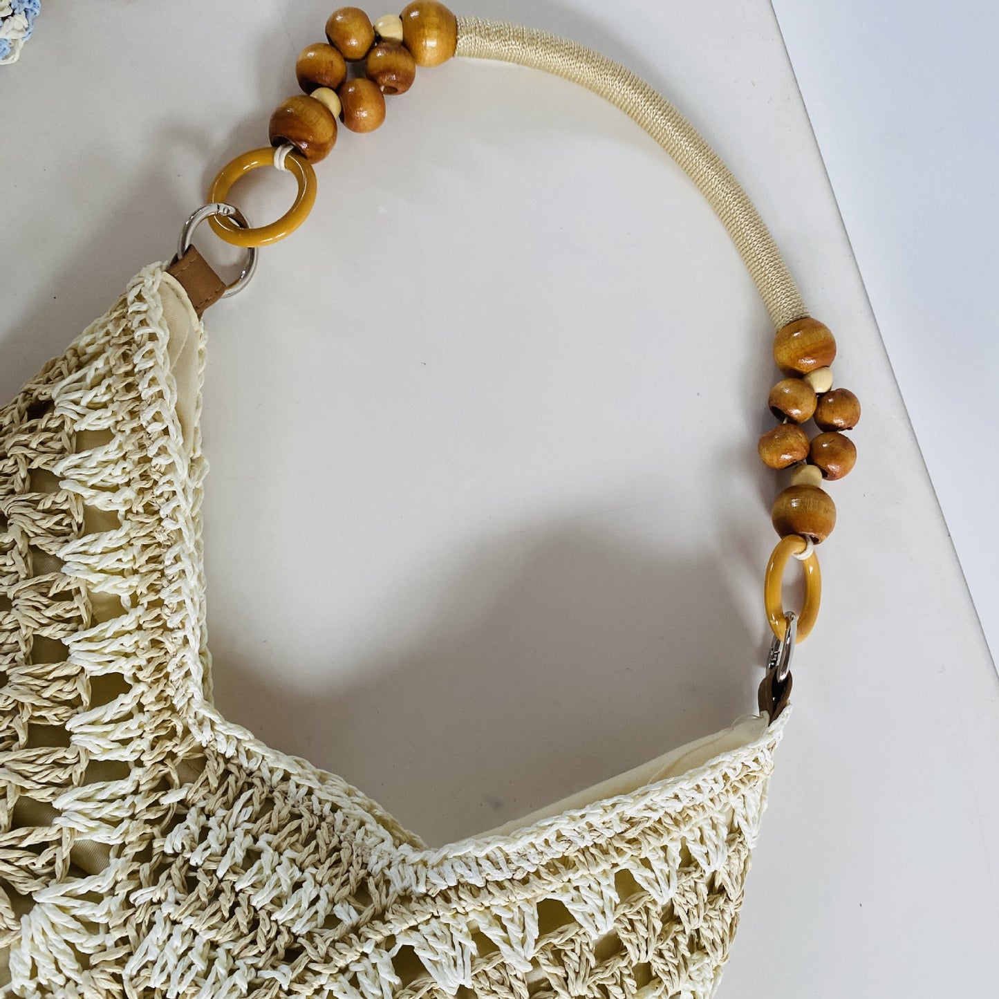 Beige and Brown Stylish Hand-Woven Paper Rope Bag – Boho Crochet Tote for Summer & Travel