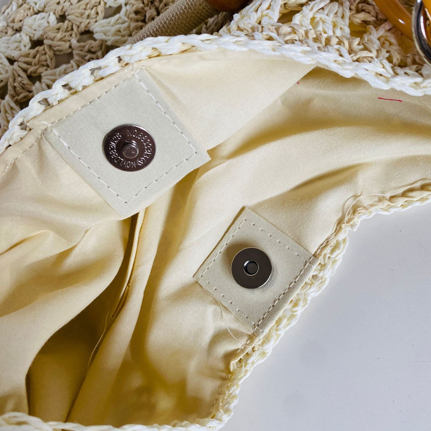 Beige and Blue Stylish Hand-Woven Paper Rope Bag – Boho Crochet Tote for Summer & Travel