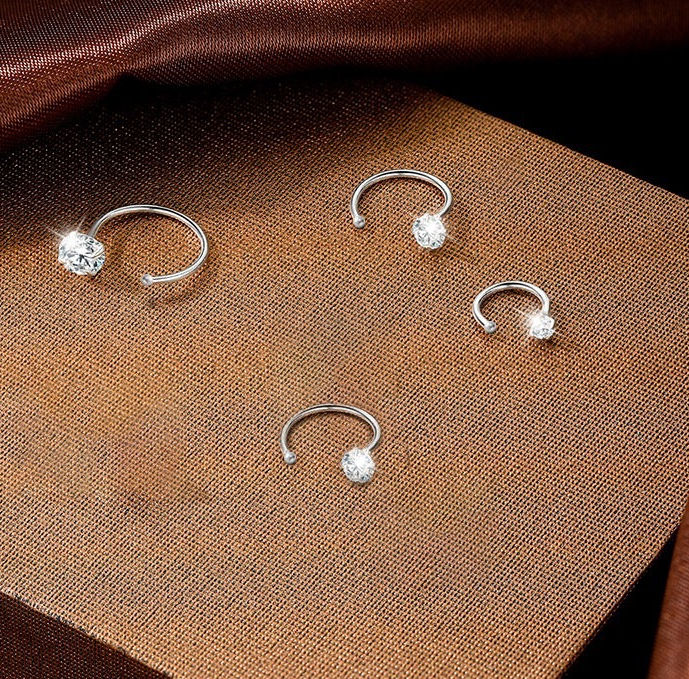 8mm  (4-Pair Set) Minimalist C-Shaped Hoop Earrings with CZ Studs - S999 Sterling Silver