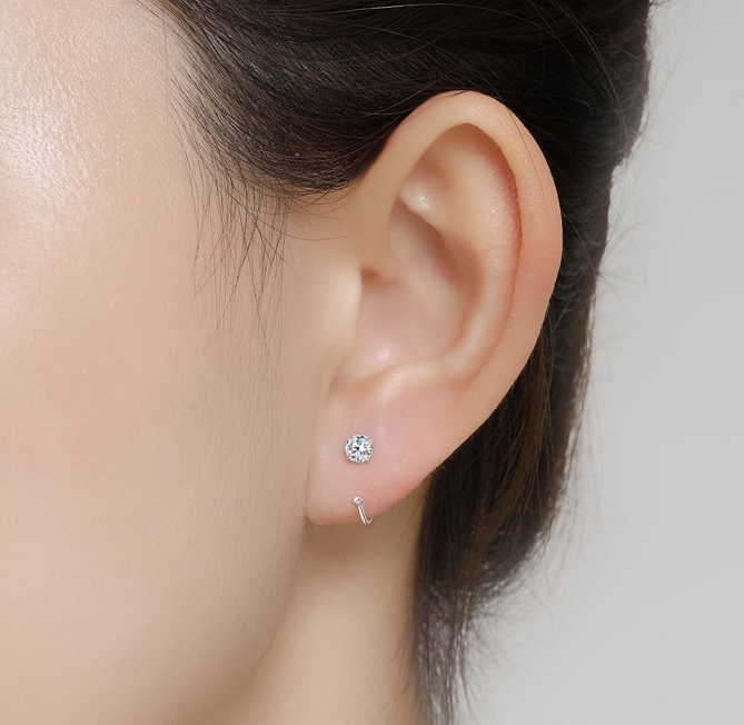 6mm  (4-Pair Set) Minimalist C-Shaped Hoop Earrings with CZ Studs - S999 Sterling Silver