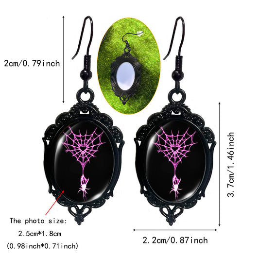 (Assorted 4-Pair Set) Gothic Spider Dangle Earrings - Vintage Black Frame Halloween Jewelry