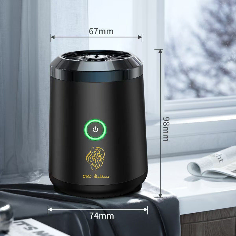 Portable Electric Oud Bukhoor Incense Burner with Speaker - USB Rechargeable Aroma Diffuser for Car and Home - Fits Australian Cup Holders - 98mm