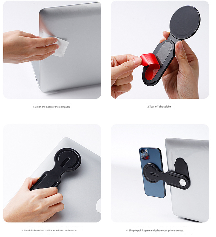 Light Grey Magnetic Laptop Phone Holder Side Mount Expansion Bracket Slim 6mm Foldable Stand with Metal Ring for Dual Screen Work Office Setup