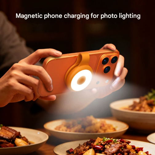 White Mini Magnetic Selfie Light Clip-On LED Phone Fill Light Rechargeable 500mAh 5 Lighting Modes Portable Video Light for Vlogging & Zoom Calls