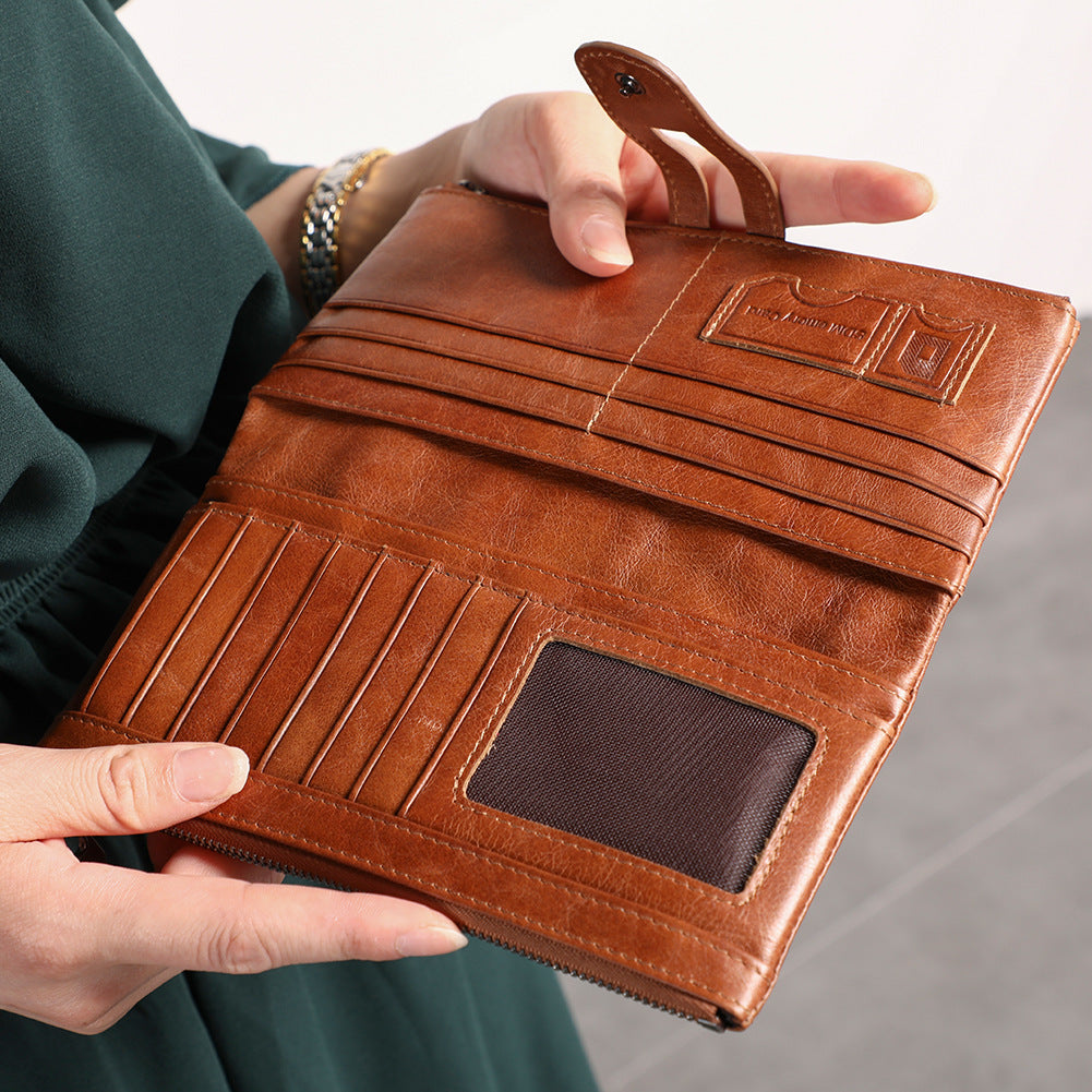 Blue Premium Leather Long Wallet Clutch Organizer 19x10x3cm - 15 Card Slots