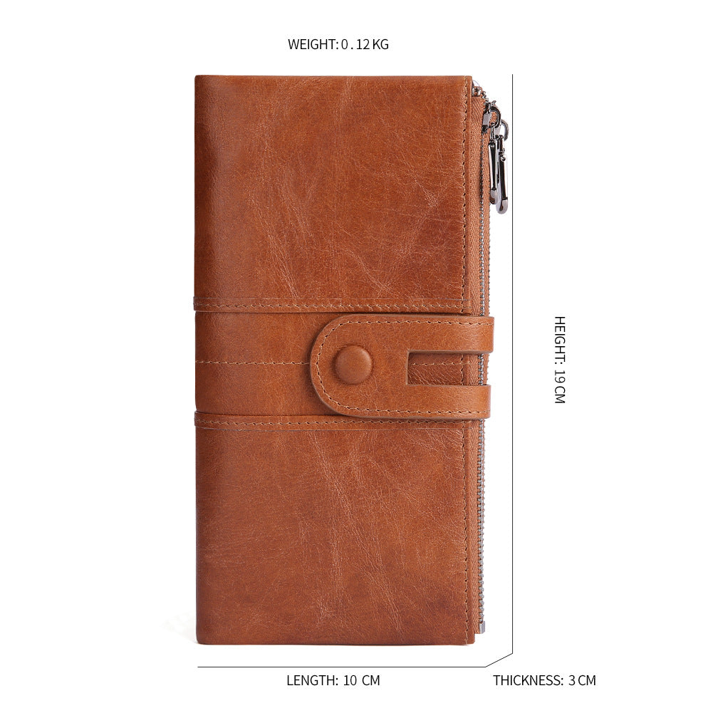 Purple Brown Premium Leather Long Wallet Clutch Organizer 19x10x3cm - 15 Card Slots