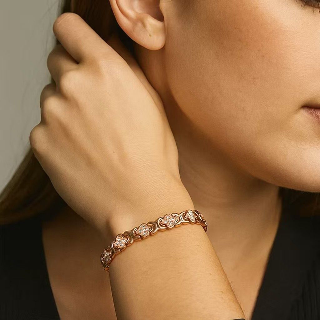 3-Pack 13cm Clover Magnetic Bracelet Set – Rose Gold/Gold/Silver Tone,Crystal Inlay for Women