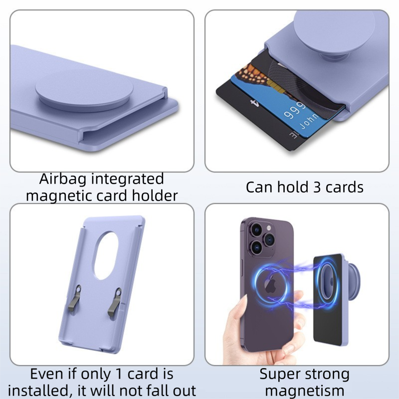 2-Pack 2-in-1 Dark Blue Magnetic Card Wallet Integrated Pop Airbag Stand(9.5x6x0.8 CM) - Including Magnetic Ring, for MagSafe Compatible iPhone 14/13/12 Series & Standard Phone Cases