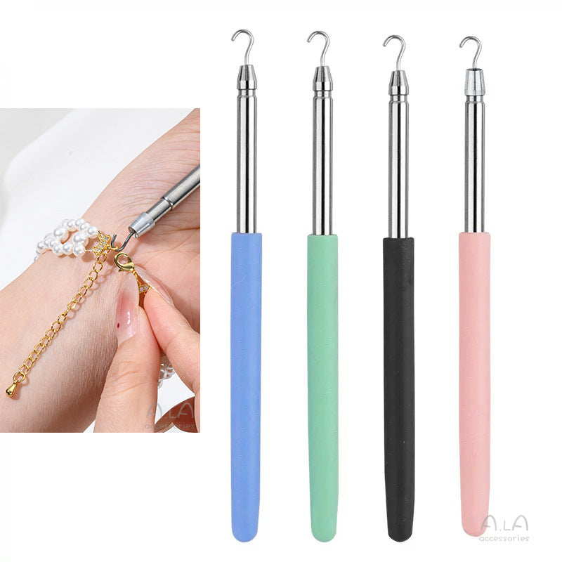 2-Pack Blue Jewelry Fastener Helper Tool - Quick Bracelet & Fine Chain Wearer Aid With Telescopic Titanium Steel Hook