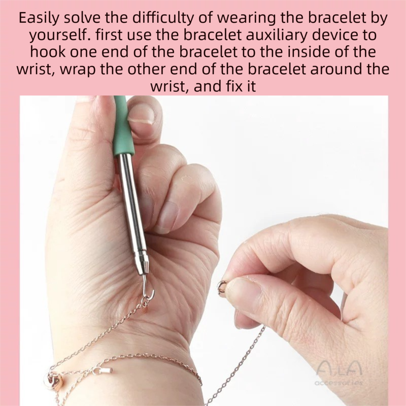 2-Pack Pink Jewelry Fastener Helper Tool - Quick Bracelet & Fine Chain Wearer Aid With Telescopic Titanium Steel Hook