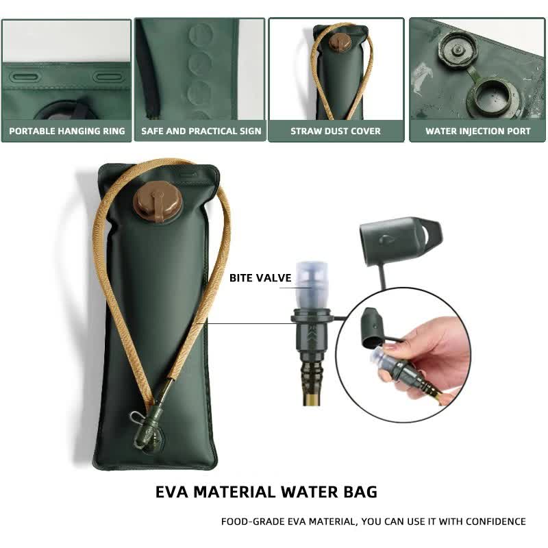 Outdoor Black 2L Hydration Bladder for Running & Cycling - Eco-Friendly PEVA Material Water Reservoir Pack Insert with Bite Valve & 93CM Water Pipe