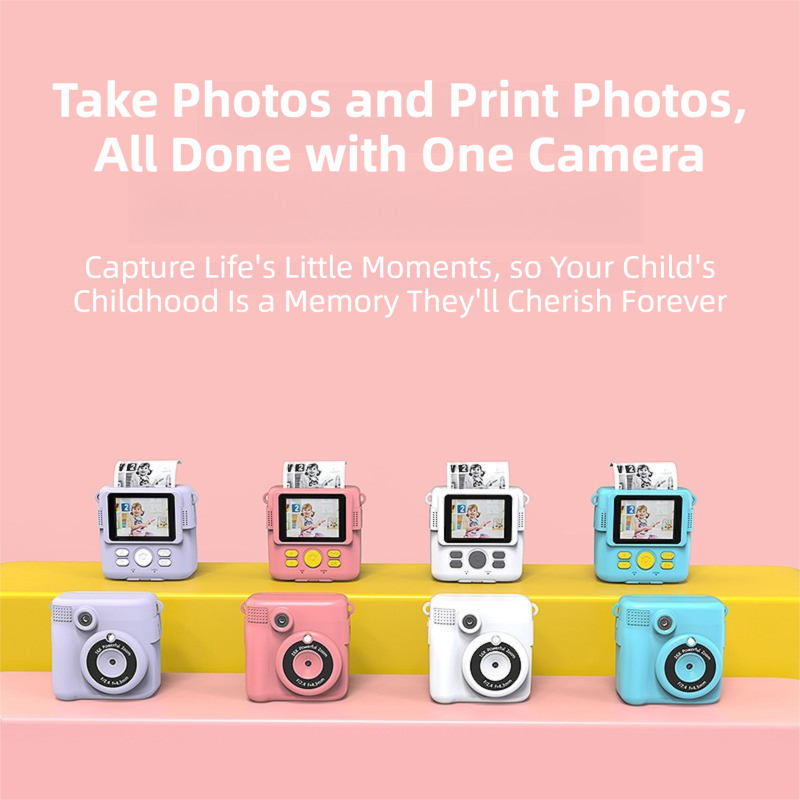 Pink ABS-681 Portable Kids Mini Digital Polaroid with 32GB Card,  3 Rolls Printing Paper & 6 Color Pens - Instant Print Thermal Photo Printer for DIY Fun