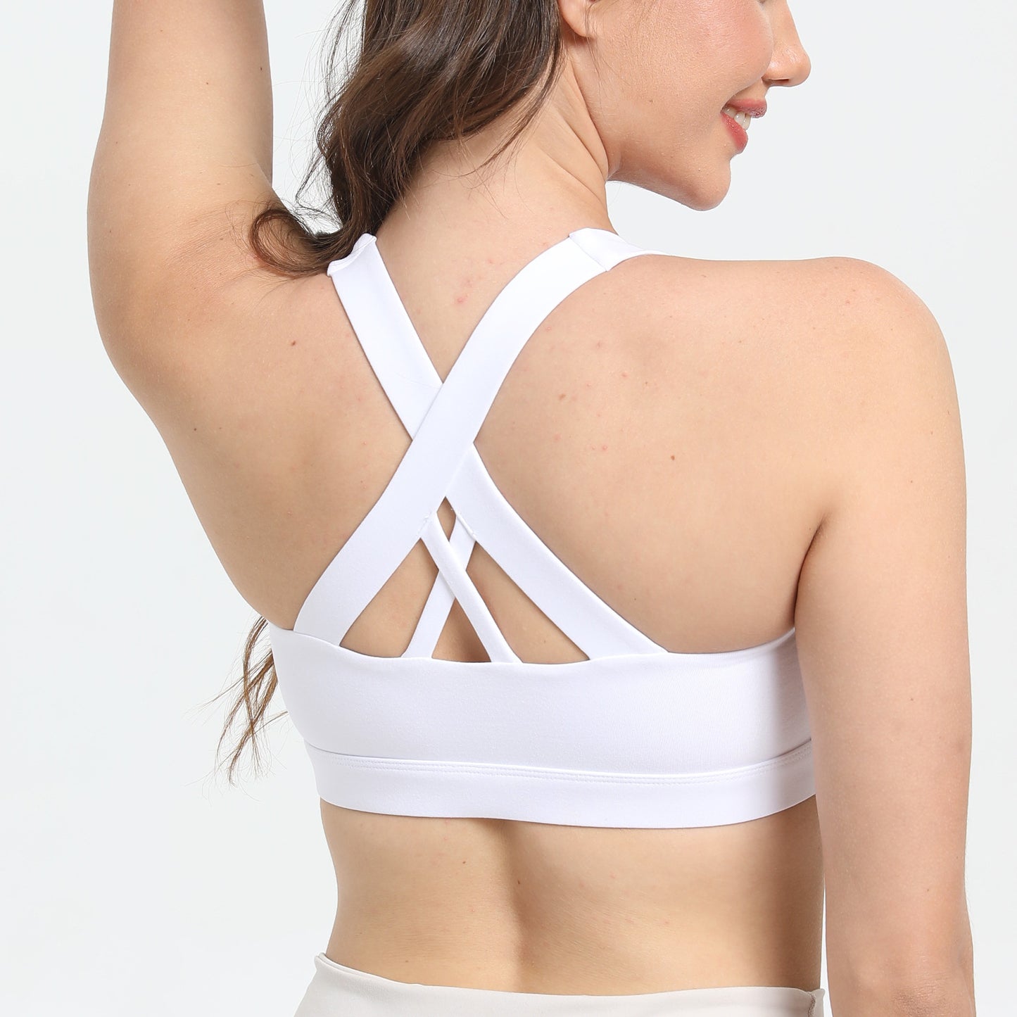 2-Pack White High-Support Shockproof Sports Bra(L Size) - Women's Backless Yoga Running Vest with Naked-Feel Comfort (Padded & Wire-Free)