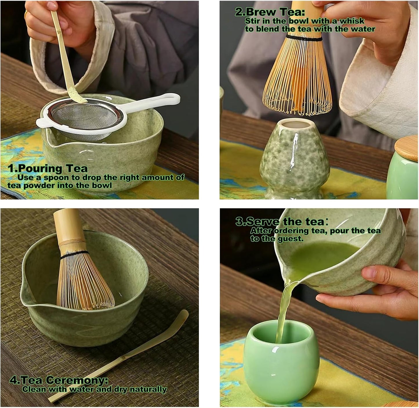 White Complete Matcha Tea Ceremony Set - 4-Piece Japanese Traditional Whisk, Bowl, Whisk Holder & Scoop for Authentic Preparation at Home