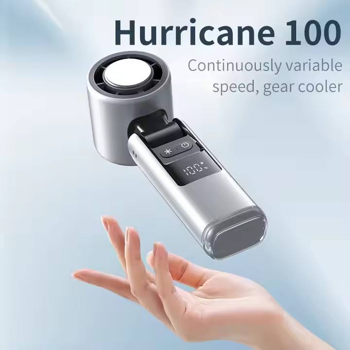 White New 100-Speed Portable Handheld Fan - Rechargeable Folding Turbo Mini USB Fan with Superconducting Cooling