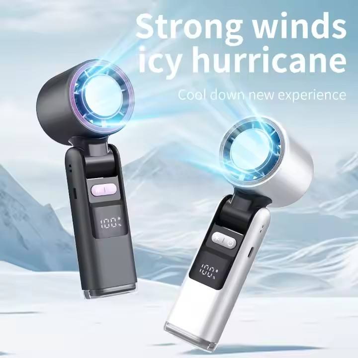 White New 100-Speed Portable Handheld Fan - Rechargeable Folding Turbo Mini USB Fan with Superconducting Cooling