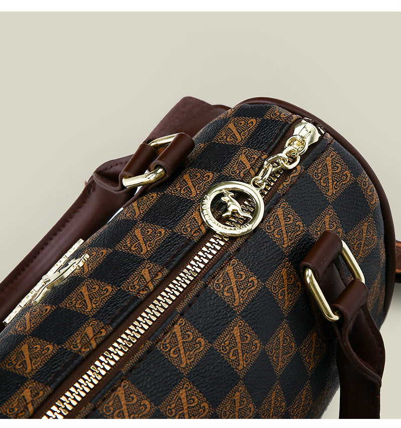 Brown leopard print Stylish PU Leather Boston Bag - Elegant Retro Single Shoulder Crossbody Handbag for Women