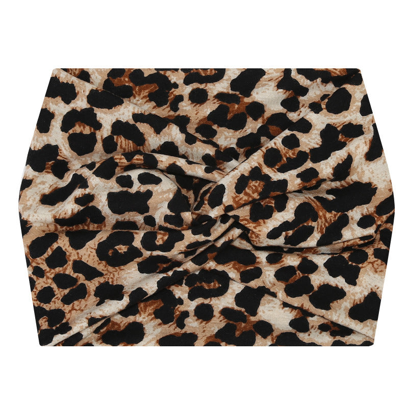 5-PCS Yellow leopard print Women's Extra Wide Turban Headband - Elastic Yoga & Sports Hair Wrap
