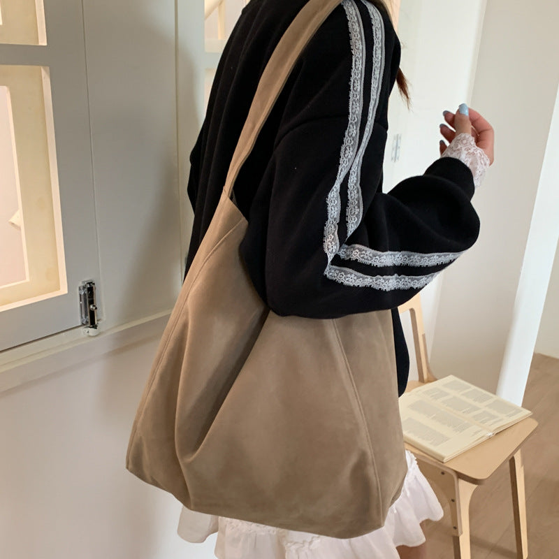 Camel color New Design Women's Shoulder Bag - Felt Fabric Tote Bag, Trendy Minimalist Style