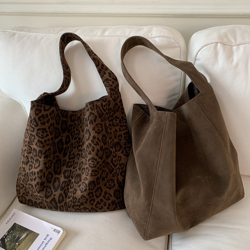 Leopard print New Design Women's Shoulder Bag - Felt Fabric Tote Bag, Trendy Minimalist Style