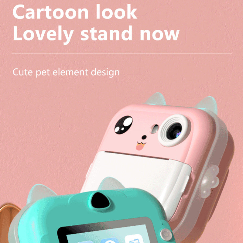 Pink rabbit Kids Instant Print Camera Zero Ink Digital Video Recorder with 32GB Card and 3 Paper Rolls Portable Rechargeable Toy Gift