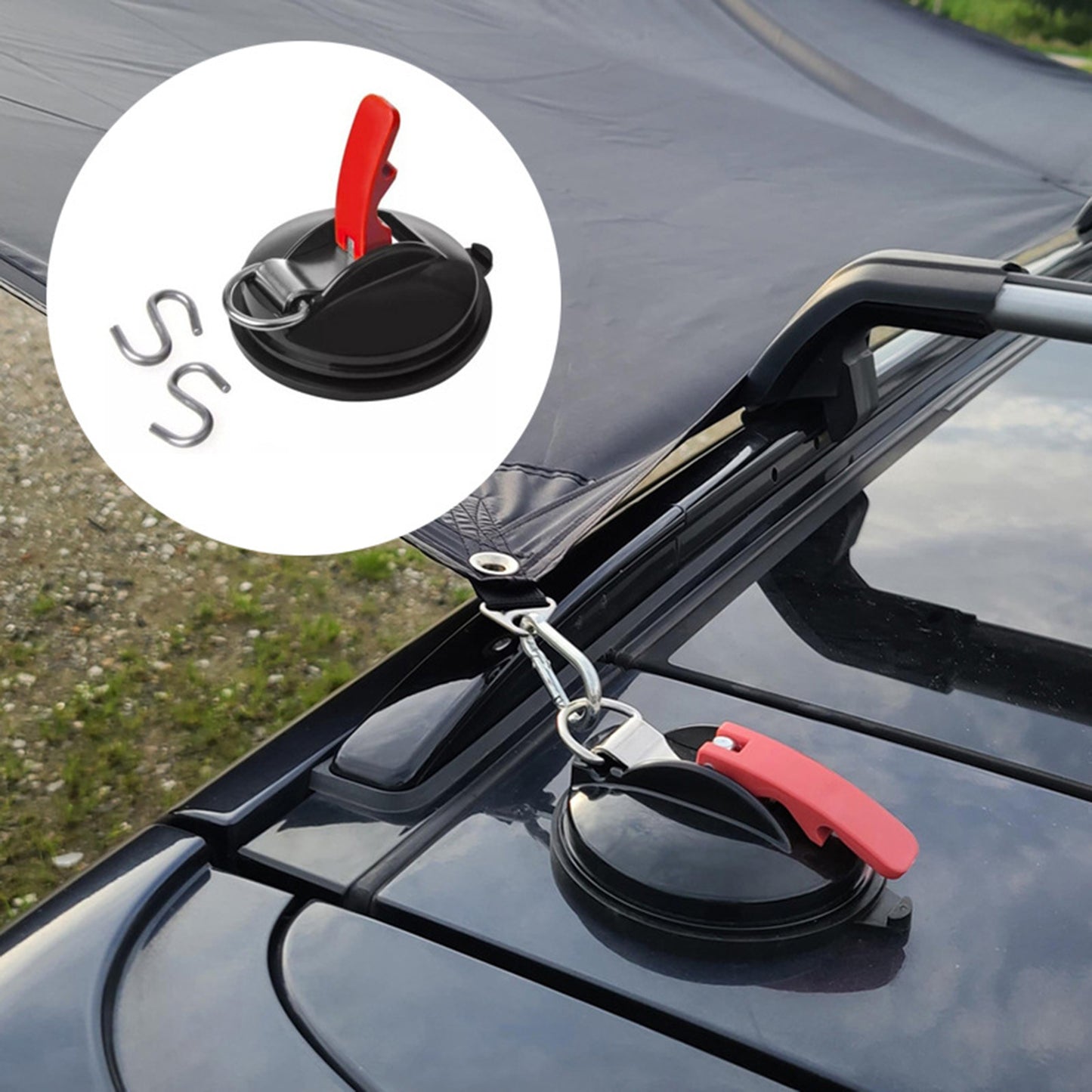 4 Pack Red plate + black buckle Heavy Duty Suction Cup Anchors with S-Hooks for Car Side Awnings and Camping Tarps Multifunctional Tie Down Points for Outdoor Road Trips 10kg Capacity