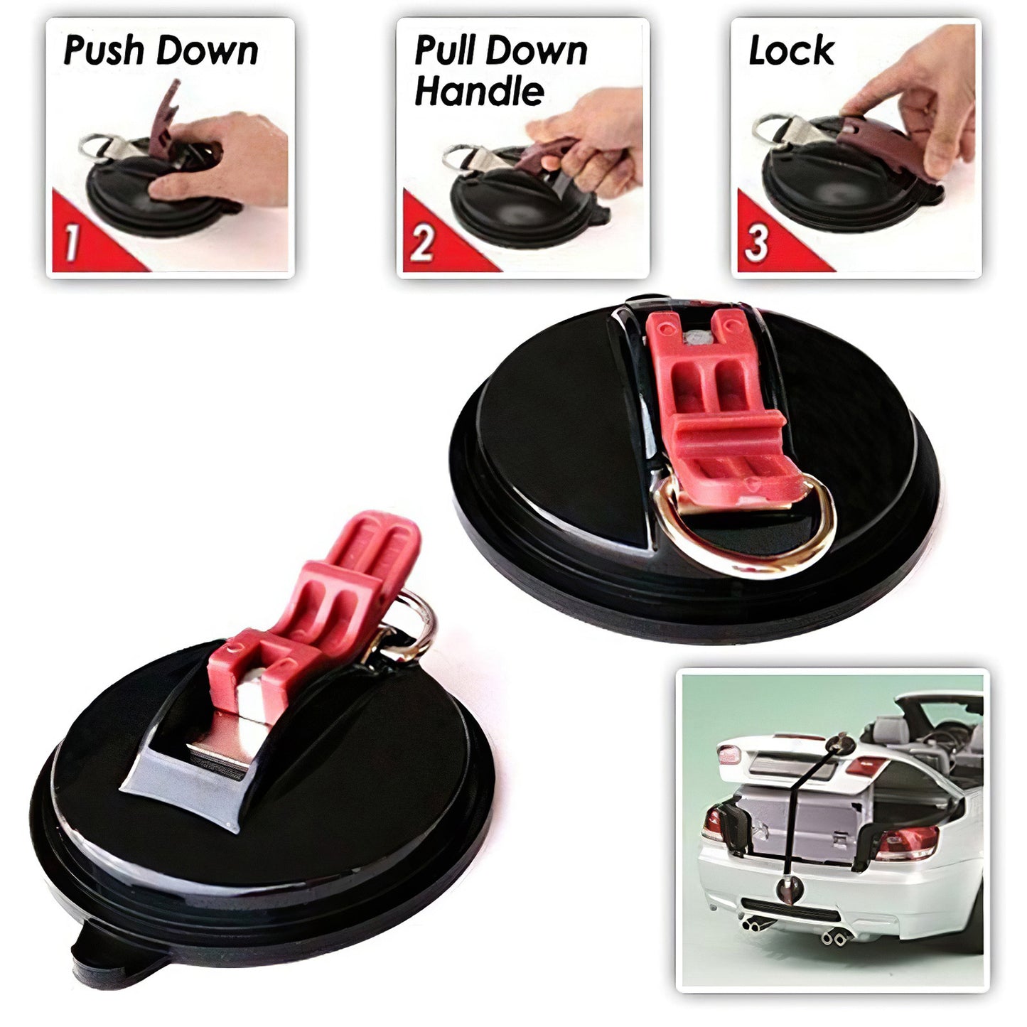 4 Pack Sky blue plate + red buckle Heavy Duty Suction Cup Anchors with S-Hooks for Car Side Awnings and Camping Tarps Multifunctional Tie Down Points for Outdoor Road Trips 10kg Capacity