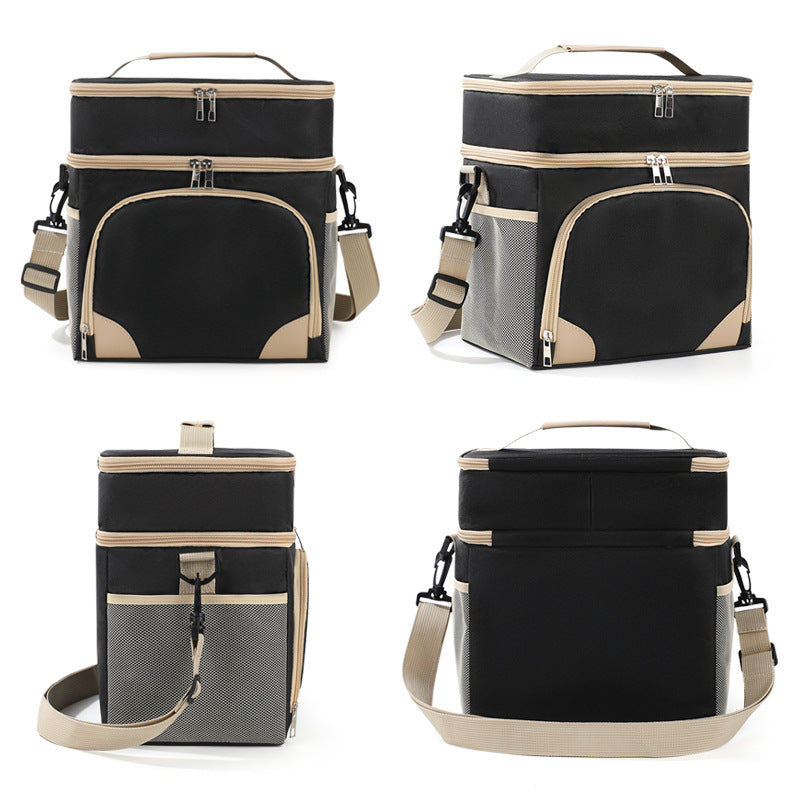 Grey Dual Layer Insulated Lunch Bag 12L Large Capacity Cooler Tote with Adjustable Strap Leakproof Thermal Food Carrier for Work Picnic and Camping