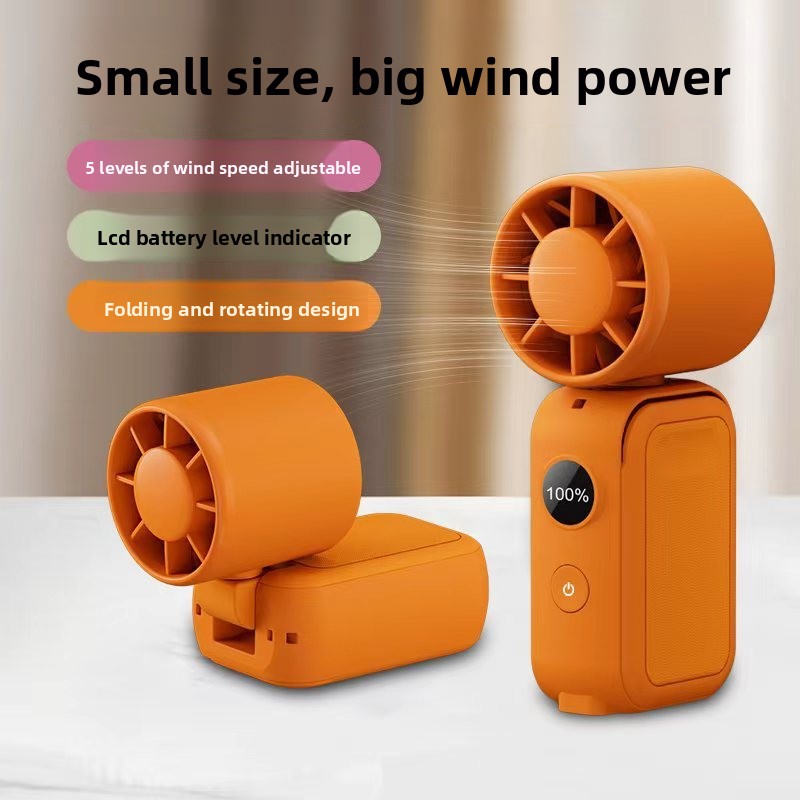 Black Portable Handheld Fan 350 Degree Rotation Foldable Neck Hanging Waist Fan with Magnetic Base LED Display 5 Speed Personal Fan