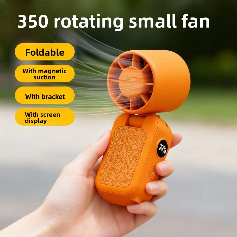 Pink Portable Handheld Fan 350 Degree Rotation Foldable Neck Hanging Waist Fan with Magnetic Base LED Display 5 Speed Personal Fan