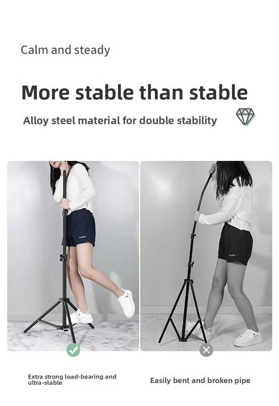 2.4m Black Tripod Stand with Phone Holder Adjustable Floor Stand for Live Streaming Vlogging Overhead Video Recording Makeup Kit with Carry Bag