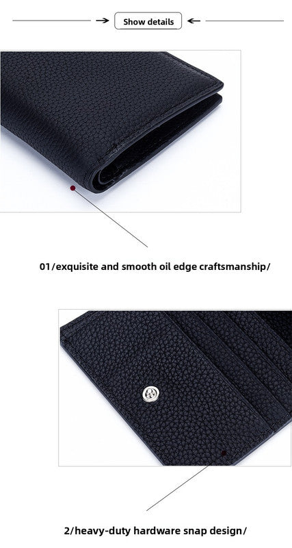 Women's Genuine Leather Bi-fold Wallet - Slim Short Purse with Coin Pocket & RFID Blocking - Soft Cowhide Minimalist Card Holder - Black