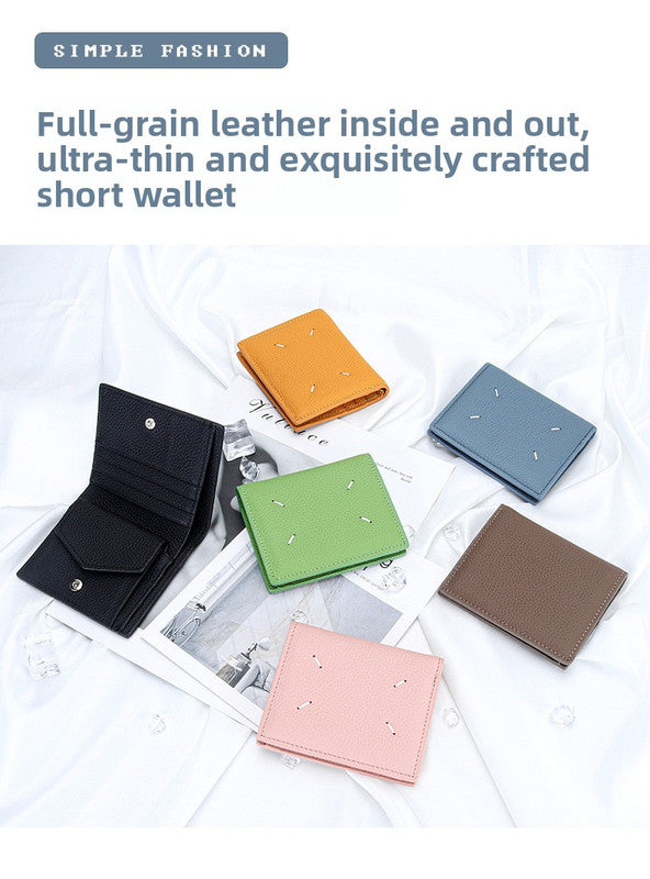 Women's Genuine Leather Bi-fold Wallet - Slim Short Purse with Coin Pocket & RFID Blocking - Soft Cowhide Minimalist Card Holder - Khaki