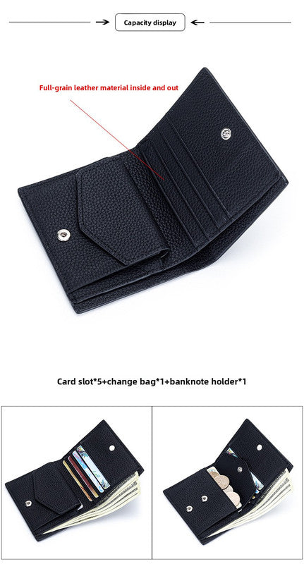 Women's Genuine Leather Bi-fold Wallet - Slim Short Purse with Coin Pocket & RFID Blocking - Soft Cowhide Minimalist Card Holder - Blue