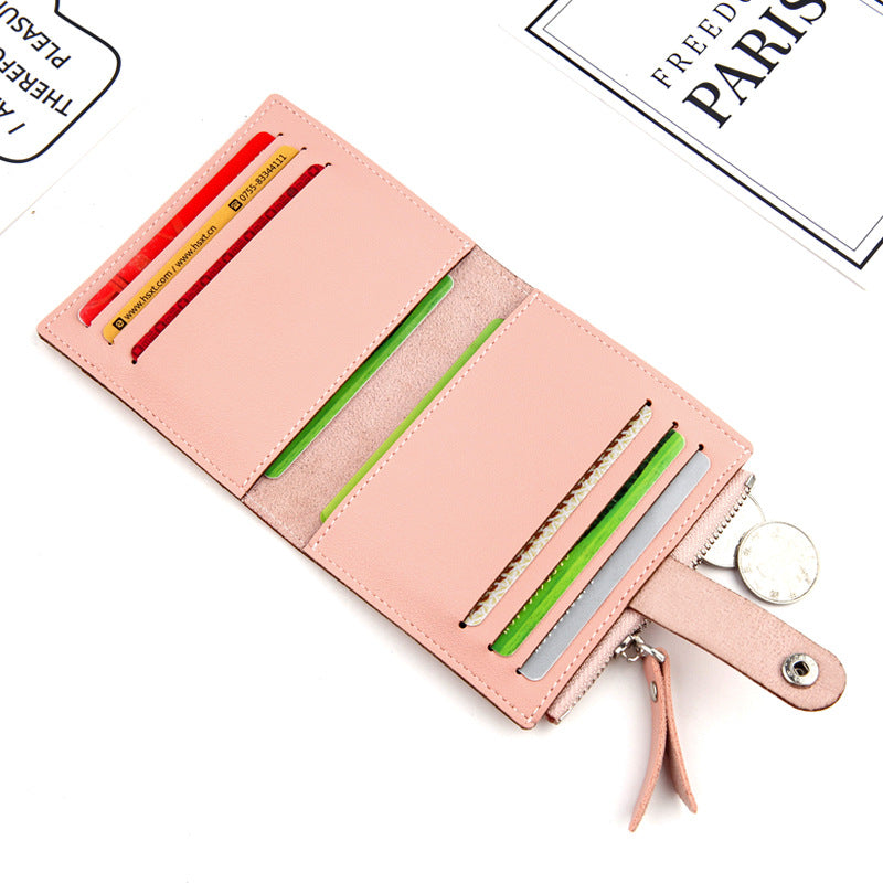 Women's Small Wallet PU Leather Card Holder with Zipper Coin Pocket - Black Short Purse with 9 Card Slots & ID Window - Compact Bifold Design for Ladies