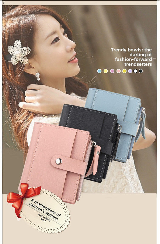 Women's Small Wallet PU Leather Card Holder with Zipper Coin Pocket - Pink Short Purse with 9 Card Slots & ID Window - Compact Bifold Design for Ladies
