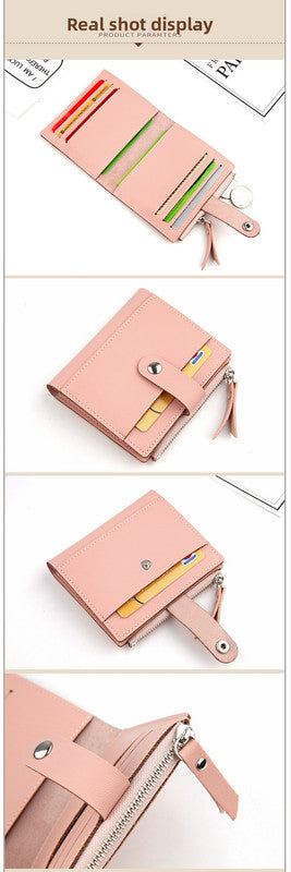 Women's Small Wallet PU Leather Card Holder with Zipper Coin Pocket - Pink Short Purse with 9 Card Slots & ID Window - Compact Bifold Design for Ladies