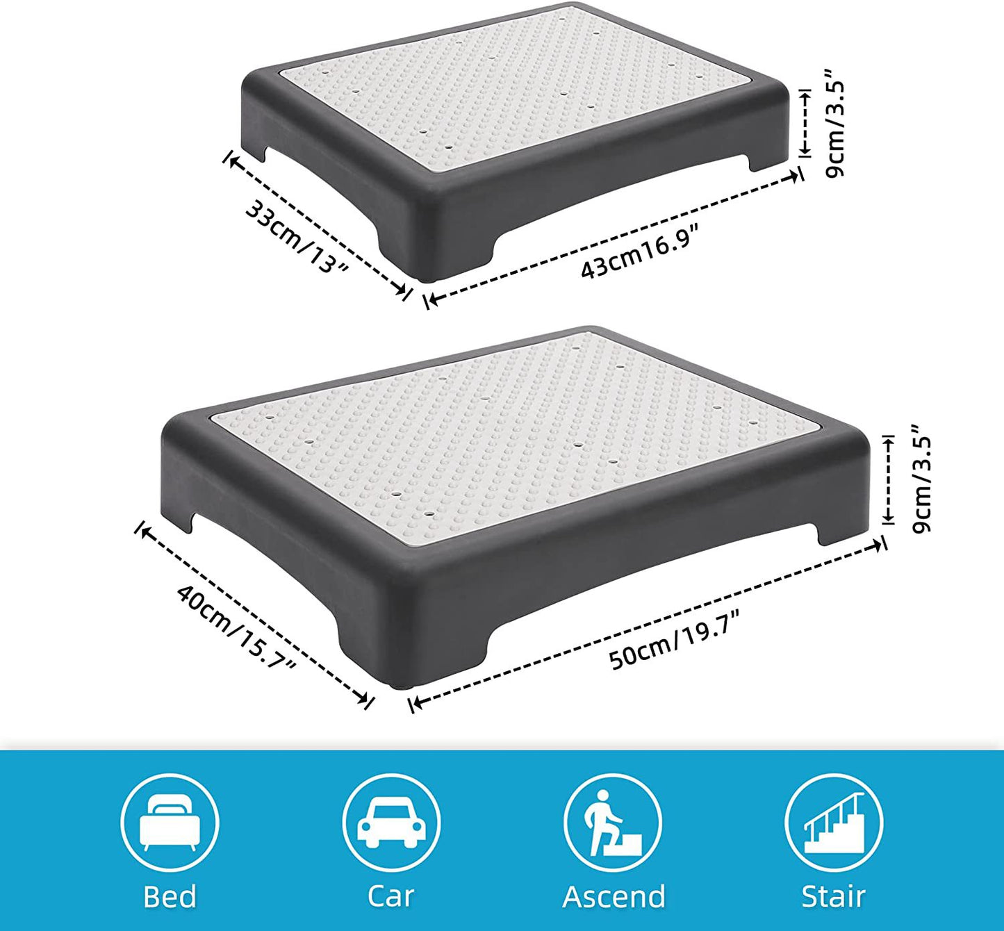 Portable Outdoor Half Step Stool Mobility Aid with Absorbent Non-Slip Grey Mat Compact 43x33cm White Base for Bath & Car