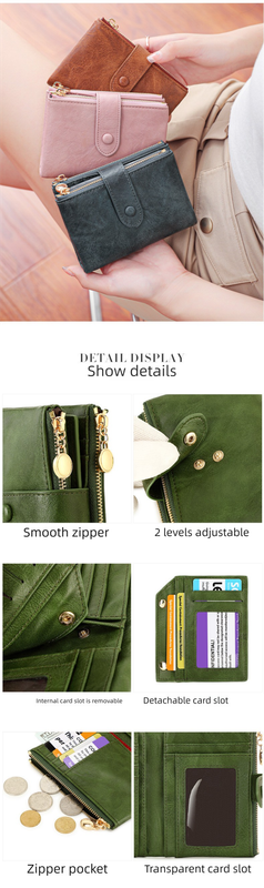 Ladies Compact Wallet Soft Vegan Leather Tri-Fold Purse Double Zipper Coin Pocket with Removable Card Holder High Capacity Multi Slots Purple