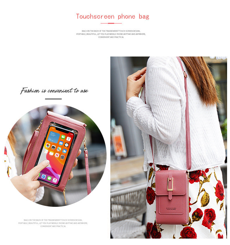 Women's Crossbody Phone Bag with Clear Touch Screen Window PU Leather Wallet Purse Multi-Pocket Shoulder Handbag Adjustable Strap Card Holder Brown