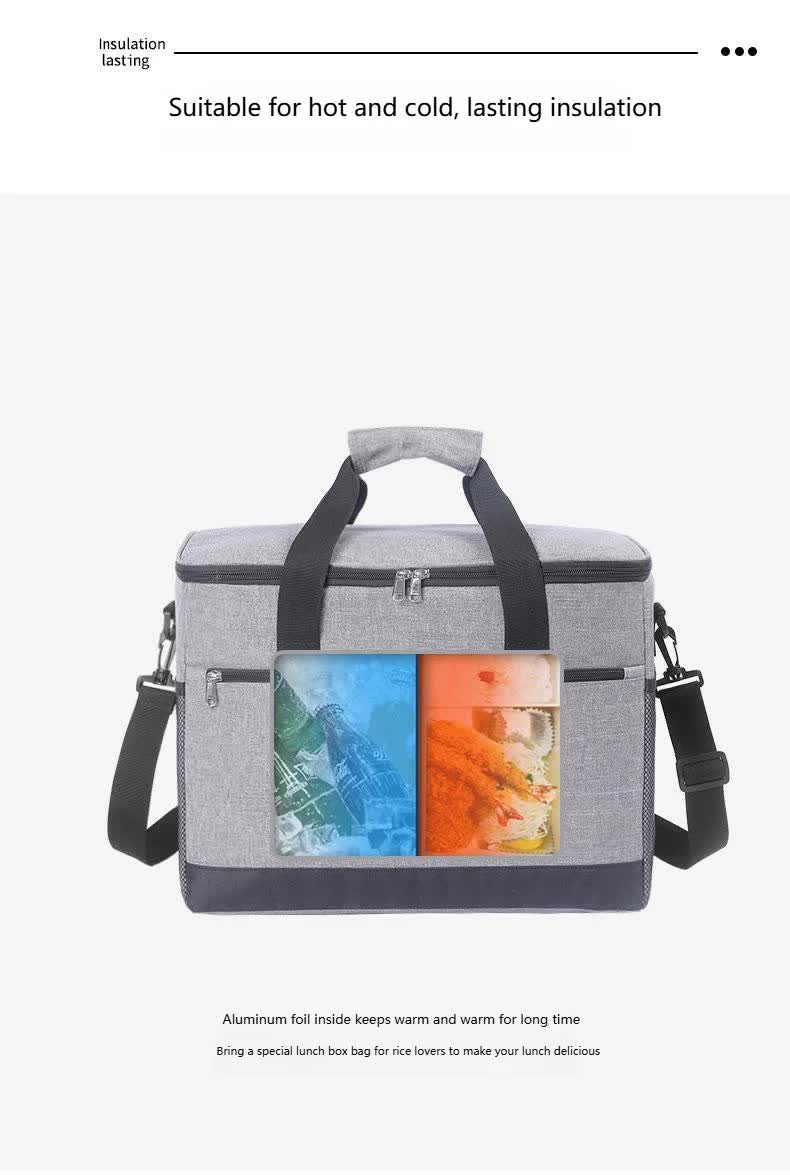 Large 30L Insulated Cooler Bag - Leakproof Thermal Lunch Tote with Shoulder Strap - Heavy Duty Grey Picnic Box for Beach, Camping & Work