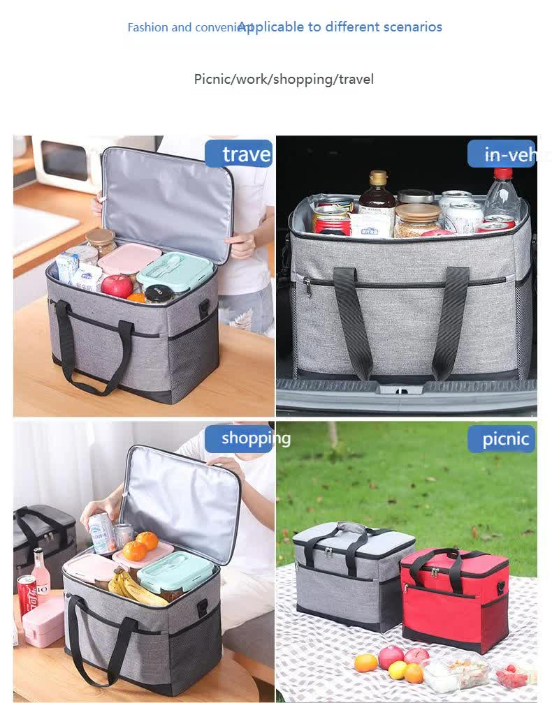 Large 18L Insulated Cooler Bag - Leakproof Thermal Lunch Tote with Shoulder Strap - Heavy Duty Black Picnic Box for Beach, Camping & Work