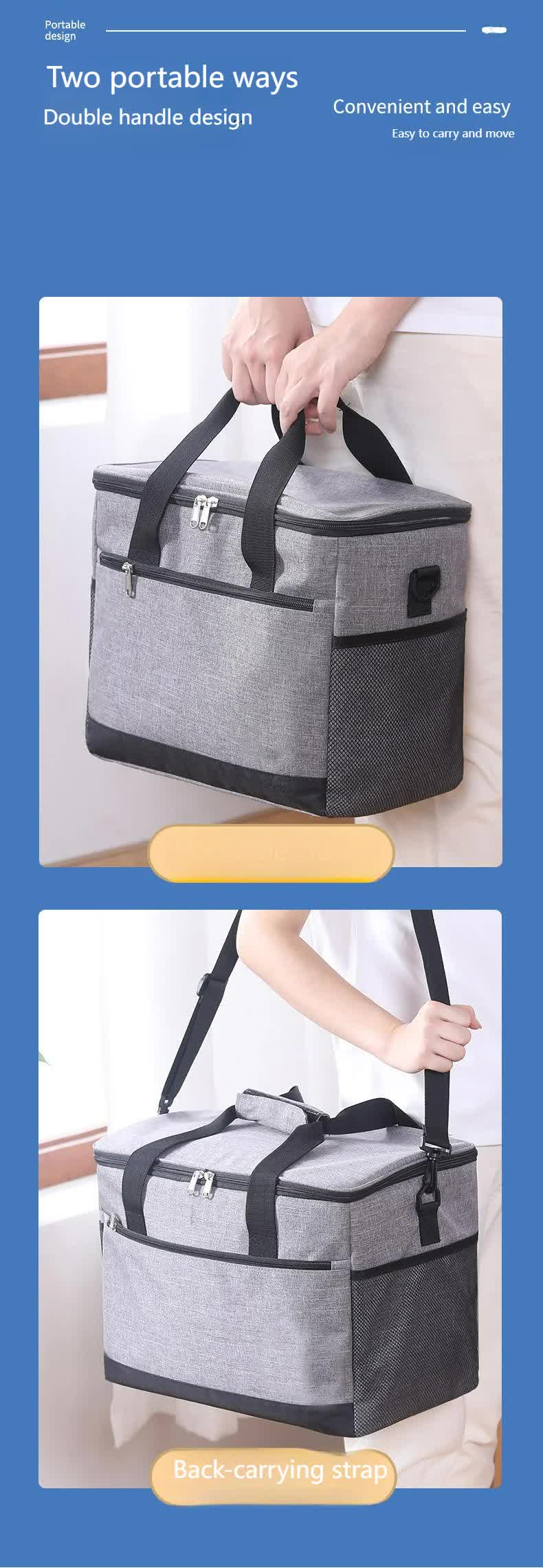 Large 18L Insulated Cooler Bag - Leakproof Thermal Lunch Tote with Shoulder Strap - Heavy Duty Black Picnic Box for Beach, Camping & Work