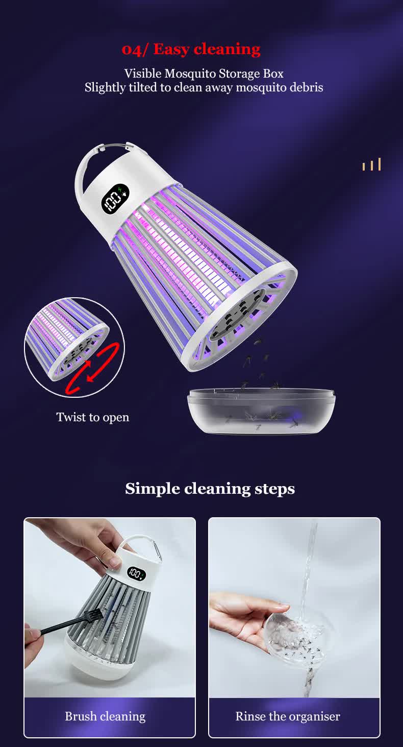 2-in-1 Rechargeable Mosquito Zapper & Camping Lantern - 2000V Electric Insect Killer with Smart Digital Display - 2000mAh Battery Portable Bug Trap for Outdoor Tent Patio & Home - IPX5 Waterproof - White