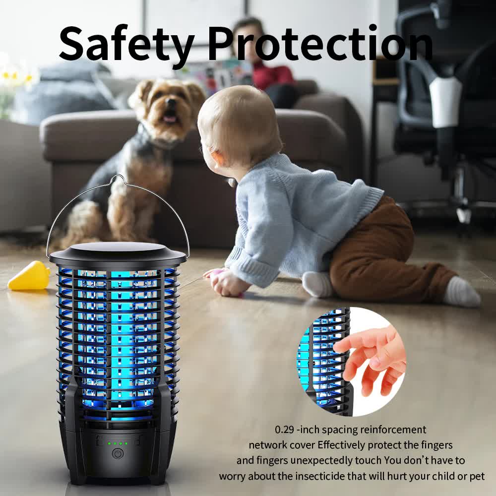 2-in-1 Rechargeable Mosquito Zapper & Camping Lantern - 3600mAh Battery - 2000V Electric Insect Killer with Bionic Trap Technology - Waterproof Outdoor Bug Trap - Black